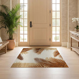 ODIKA Washable Tropical Palm Leaf Area Rug, Non-Slip Low Pile Terracotta Rug