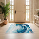 ODIKA Washable Ocean Wave Area Rug - Low Pile Non-Slip Blue Coastal Marine Rug