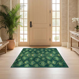ODIKA Peacock Feather Pattern Washable Area Rug - Low Pile Non-Slip Emerald Rug