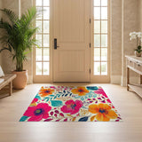 ODIKA Colorful Modern Floral Washable Area Rug - Low Pile Non-Slip Indoor Carpet