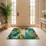 ODIKA Washable Tropical Hibiscus Area Rug - Non-Slip Low Pile Sunset Beach Decor