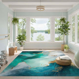 Teal Gold Fluid Abstract Area Rug