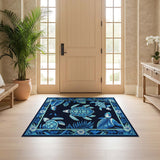 ODIKA Blue Sea Turtle Washable Area Rug - Low Pile Non-Slip Coastal Decor