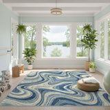 Blue Swirl Distressed Abstract Area Rug