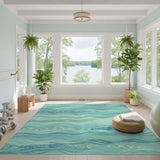 Teal Coastal Waves Washable Area Rug
