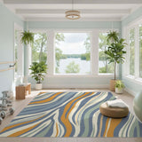 Abstract Wave Blue Orange Area Rug
