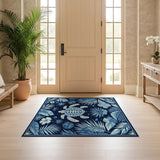 ODIKA Washable Sea Turtle Blue Tropical Area Rug - Non-Slip Low Pile Coastal Decor