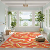 Orange Swirl Wave Area Rug