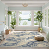 Blue Wave Swirl Washable Area Rug