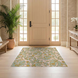 ODIKA Vintage Botanical Washable Area Rug - Sage Green & Blush Pink Low Pile Non-Slip Floral Rug