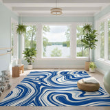 Blue Swirl Marble Washable Area Rug