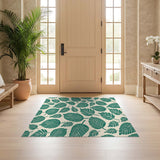 ODIKA Green Tropical Leaf Washable Area Rug - Low Pile, Non-Slip & Pet Friendly