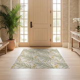 ODIKA Washable Sage Green Botanical Leaf Low Pile Area Rug, Non-Slip & Pet Friendly