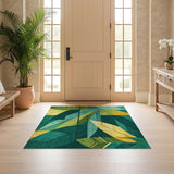 ODIKA Abstract Emerald Green Tropical Leaf Washable Low Pile Area Rug - Non-Slip & Pet Friendly