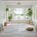 Blue and Teal Blue Wave Coastal Washable Area Rug