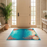 ODIKA Underwater Coral World Washable Area Rug, Non-Slip Low Pile Mat for Kids & Nursery
