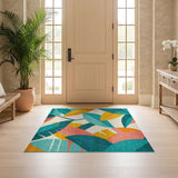 ODIKA Washable Tropical Leaf Pattern Low Pile Non-Slip Area Rug