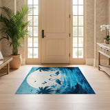ODIKA Washable Tropical Blue Flamingo Art Area Rug - Low Pile Non-Slip Carpet