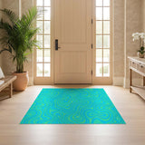 ODIKA Abstract Swirl Blue & Green Washable Area Rug - Low Pile Non-Slip & Pet Friendly