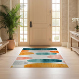ODIKA Mid-Century Modern Abstract Washable Area Rug - Low Pile, Non-Slip & Pet Friendly