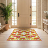 ODIKA Washable Tropical Pineapple Red & Yellow Geometric Low Pile Area Rug