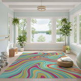 Abstract Area Swirling Teal Abstract Area Rug