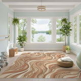 Swirling Leaf Brown Abstract Area Rug