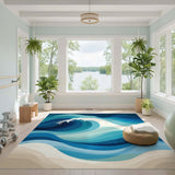Blue and Teal Blue Teal Ocean Wave Area Rug