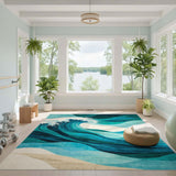 Coastal Wave Blue Teal Area Rug