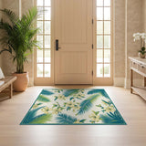 ODIKA Tropical Palm Leaf & Hibiscus Floral Washable Area Rug, Low Pile Non-Slip Indoor Carpet
