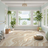 Beige Wavy Abstract Washable Area Rug
