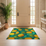 ODIKA Tropical Pineapple and Orange Print Washable Area Rug - Low Pile Non-Slip Floor Mat