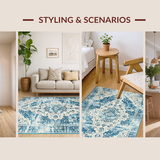 Ultra Soft Area Rug, Non Slip, Stain Resistant, Washable Area Rugs for Living Room, Bedroom, Elegant Light Blue Medallion Design(Blue)
