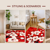 Ultra Soft Area Rug, Non Slip, Stain Resistant, Washable Area Rugs for Living Room, Bedroom, Luxurious Asian Inspired Decor(Red)
