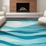 Ultra Soft Area Rug, Non Slip, Stain Resistant, Washable Area Rugs for Living Room, Bedroom, Sleek Minimalist Grey Linear Forms(Blue)