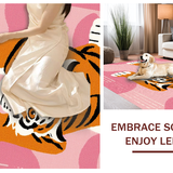 Ultra Soft Area Rug, Non Slip, Stain Resistant, Washable Area Rugs for Living Room, Bedroom, Charming Pink Tiger Playful Decor(Orange)