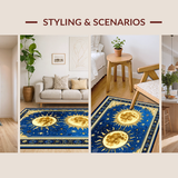 Ultra Soft Area Rug, Non Slip, Stain Resistant, Washable Area Rugs for Living Room, Bedroom, Whimsical Gold and White Tiled Pattern(Blue)