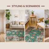 Ultra Soft Area Rug, Non Slip, Stain Resistant, Washable Area Rugs for Living Room, Bedroom, Rustic Floral Abstract Expression(Green)
