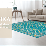 Ultra Soft Area Rug, Non Slip, Stain Resistant, Washable Area Rugs for Living Room, Bedroom, Elegant Teal Geometric Motif(Blue)
