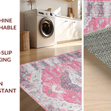 Ultra Soft Area Rug, Non Slip, Stain Resistant, Washable Area Rugs for Living Room, Bedroom, Sophisticated Tiled Medallion Style(Pink)