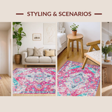 Ultra Soft Area Rug, Non Slip, Stain Resistant, Washable Area Rugs for Living Room, Bedroom, Eclectic Pink Geometric Charm(Pink)