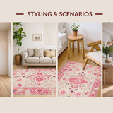 Ultra Soft Area Rug, Non Slip, Stain Resistant, Washable Area Rugs for Living Room, Bedroom, Floral Vintage Tapestry Aesthetic(Beige)