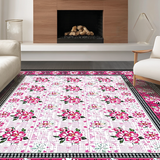 Ultra Soft Area Rug, Non Slip, Stain Resistant, Washable Area Rugs for Living Room, Bedroom, Bright Cheerful Daisy Emblem(Pink)