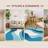 Ultra Soft Area Rug, Non Slip, Stain Resistant, Washable Area Rugs for Living Room, Bedroom, Sleek Contemporary Flowing Pattern(Blue)