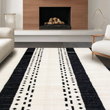 Ultra Soft Area Rug, Non Slip, Stain Resistant, Washable Area Rugs for Living Room, Bedroom, Artful Boho Linear Motif(Black)