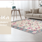 Ultra Soft Area Rug, Non Slip, Stain Resistant, Washable Area Rugs for Living Room, Bedroom, Chic Stained Glass Inspired Motif(Ivory)