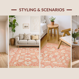 Ultra Soft Area Rug, Non Slip, Stain Resistant, Washable Area Rugs for Living Room, Bedroom, Rustic Warm Toned Pattern(Pink)