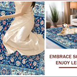 Ultra Soft Area Rug, Non Slip, Stain Resistant, Washable Area Rugs for Living Room, Bedroom, Retro Floral Bedroom Area Rug Machine Washable(Blue)