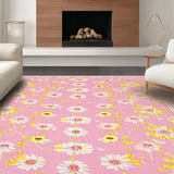 Ultra Soft Area Rug, Non Slip, Stain Resistant, Washable Area Rugs for Living Room, Bedroom, Vibrant Pink Flower Extravaganza(Pink)