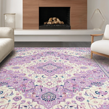 Ultra Soft Area Rug, Non Slip, Stain Resistant, Washable Area Rugs for Living Room, Bedroom, Contemporary Circular Floral Aesthetic(Purple)